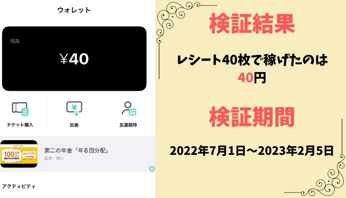 ONEはレシート40枚でどれくらい稼げる？